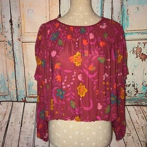 FREE PEOPLE~Berry Wildflower Honey Floral Top~XS